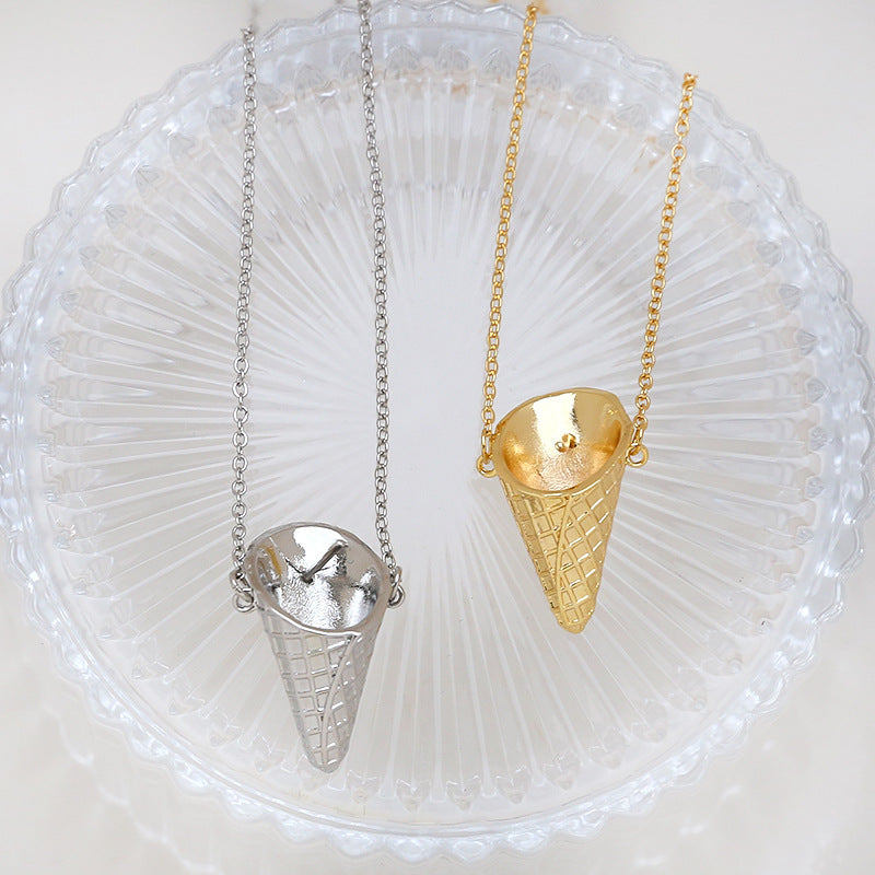 Wholesale Electroplated Ice Cream Cone Can Be Inserted Into A Pearl DIY Pendant Necklace